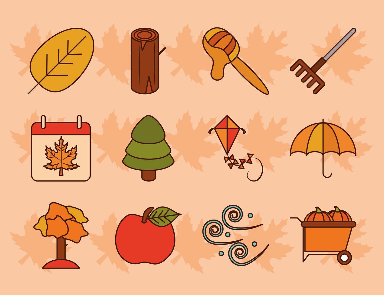 conjunto de iconos de la temporada de otoño vector