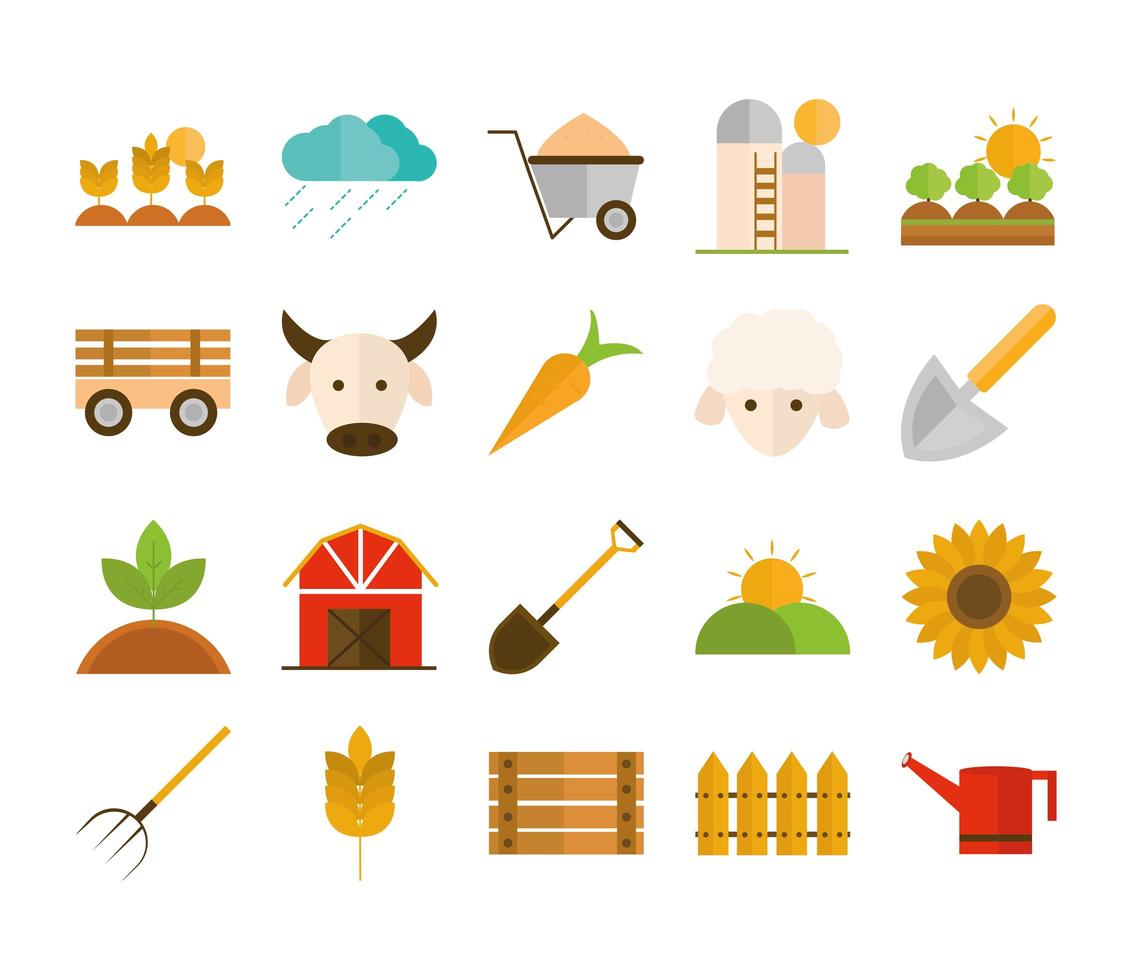 Agriculture and farming flat icon set vector