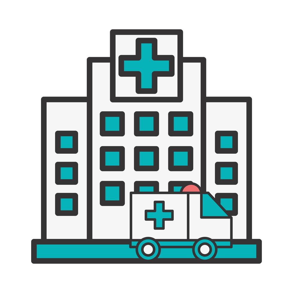 Hospital building with ambulance scene vector