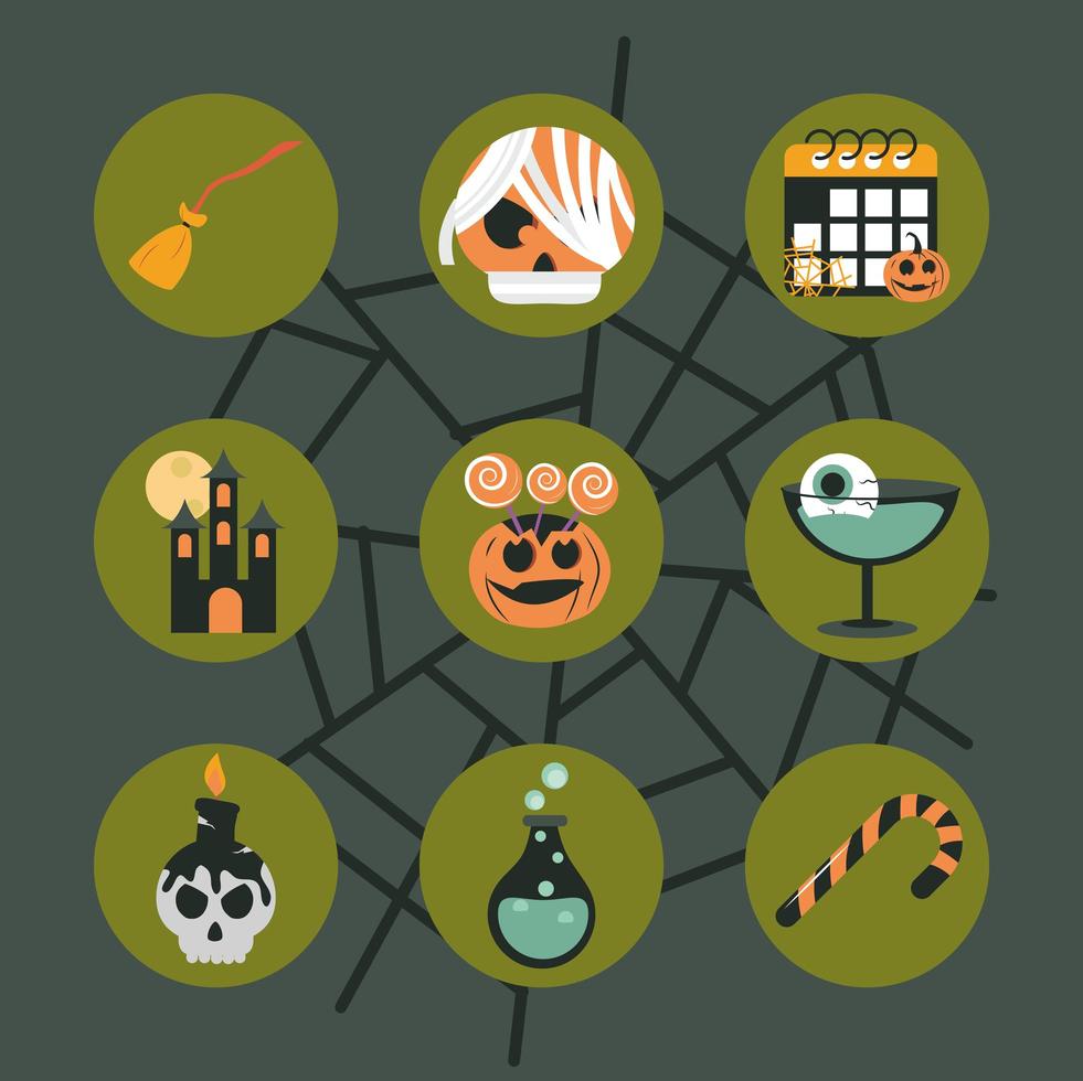 conjunto de iconos planos de celebración de halloween vector