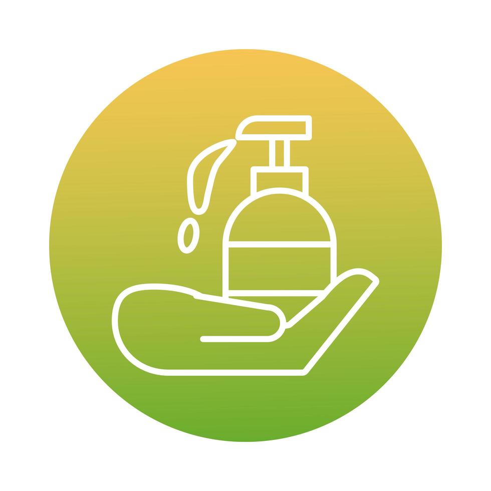 Hand with antibacterial soap bottle block icon vector