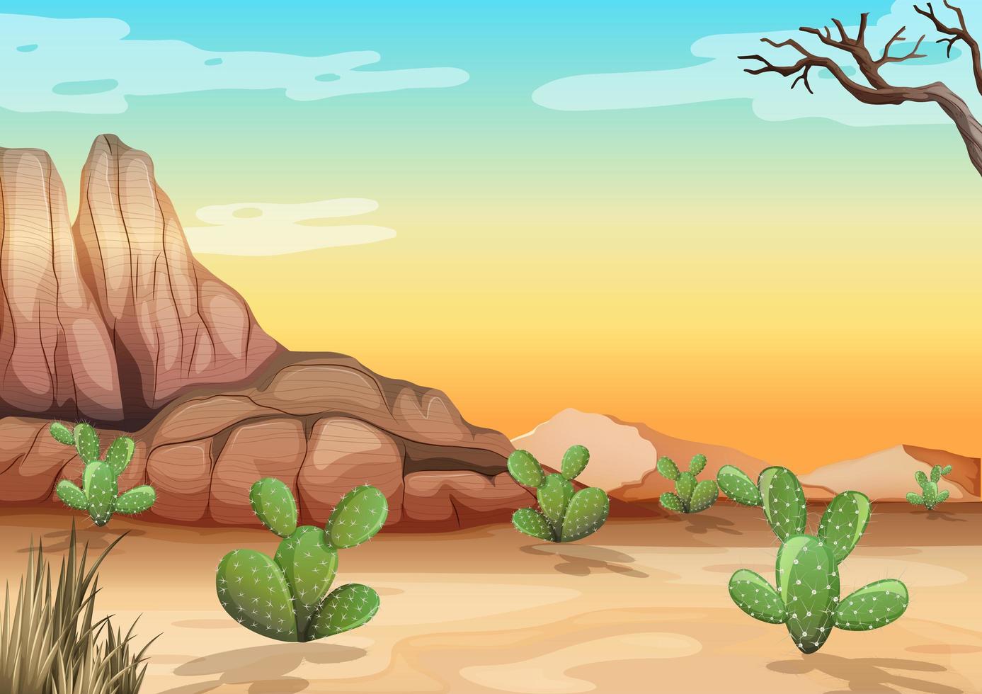 Desert with rock mountains and cactus vector