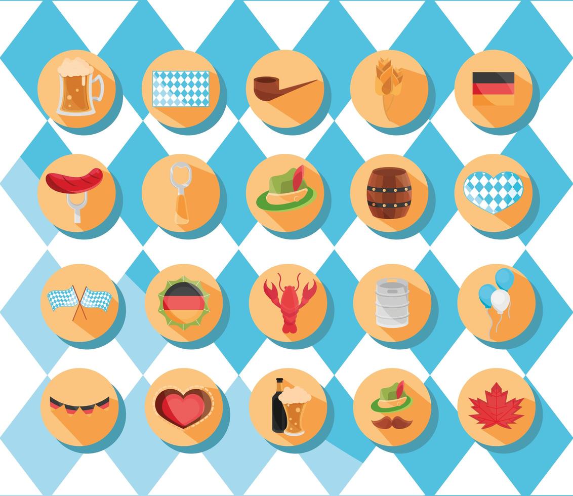 Oktoberfest beer festival and German celebration icon set vector