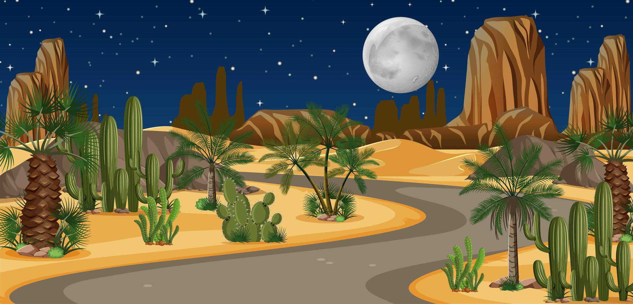 oasis en el desierto con paisaje de camino largo vector