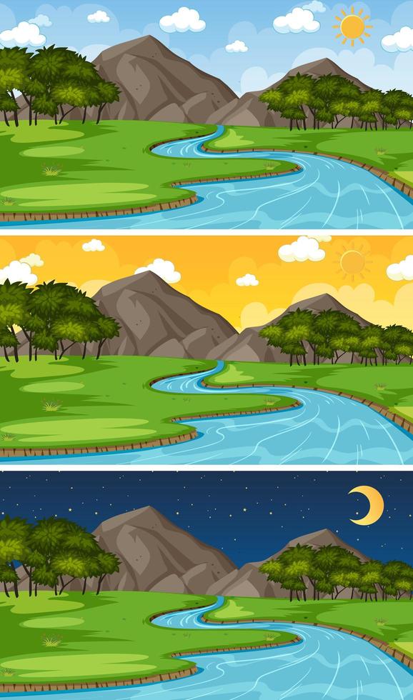 Nature landscape river scene set vector