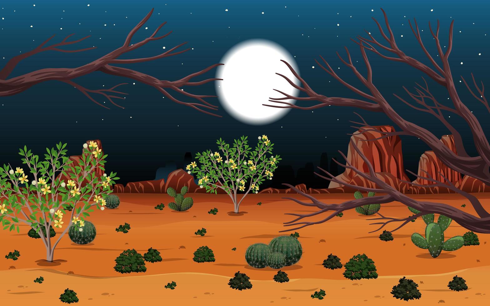 Wild desert landscape at night scene vector