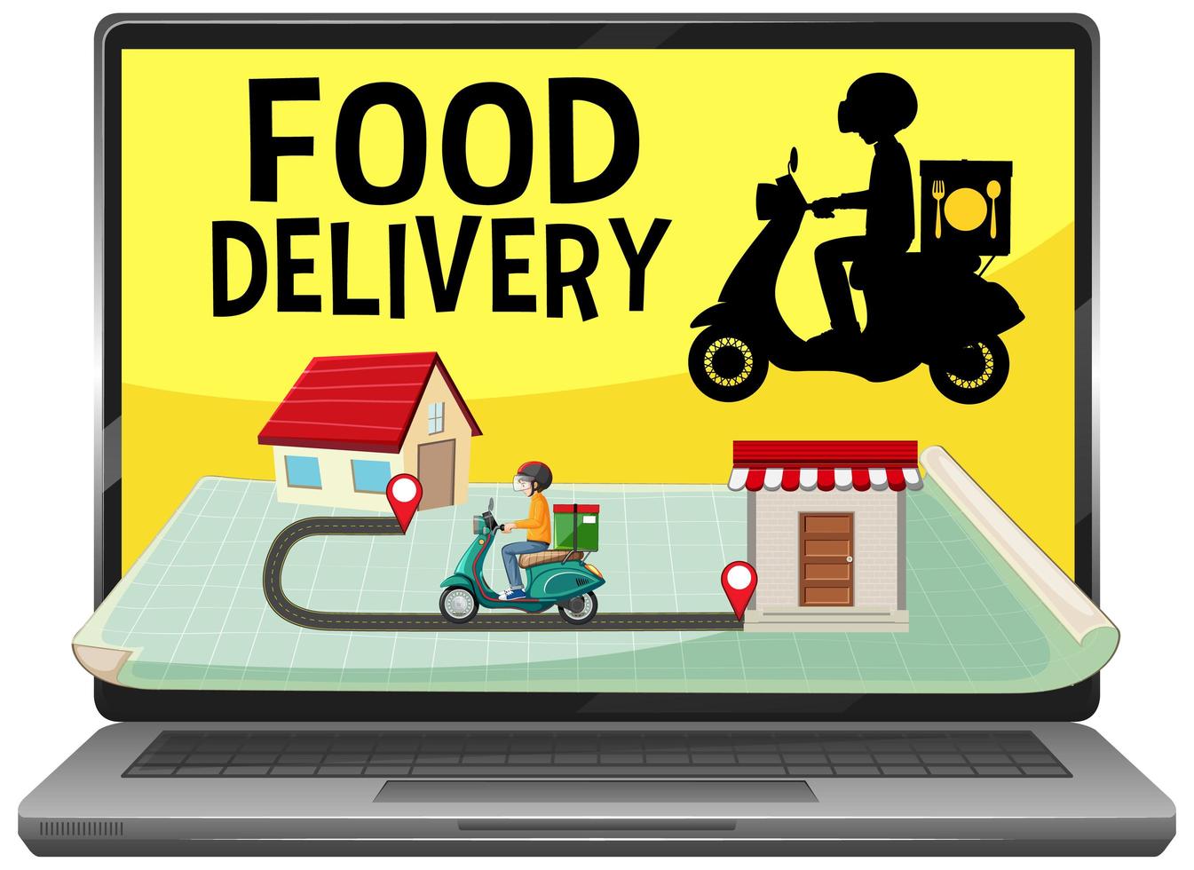 Food delivery application on screen display vector