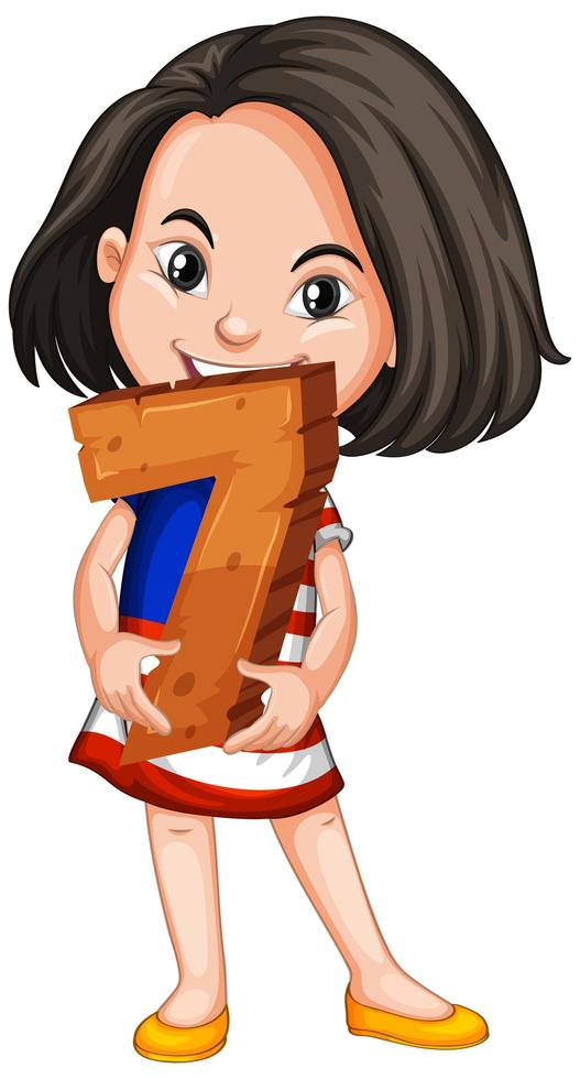 Asian girl holding math number seven vector