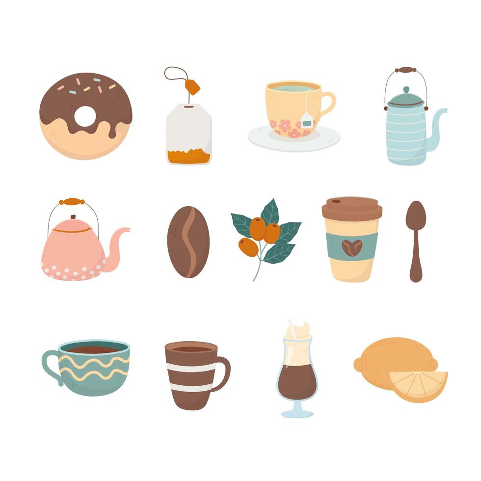 Coffee and tea time icon set vector