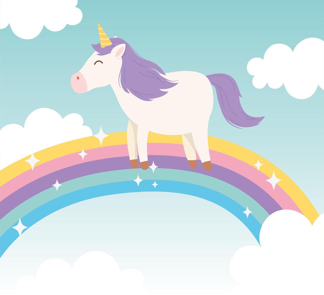 Magic unicorn cartoon character with rainbow vector