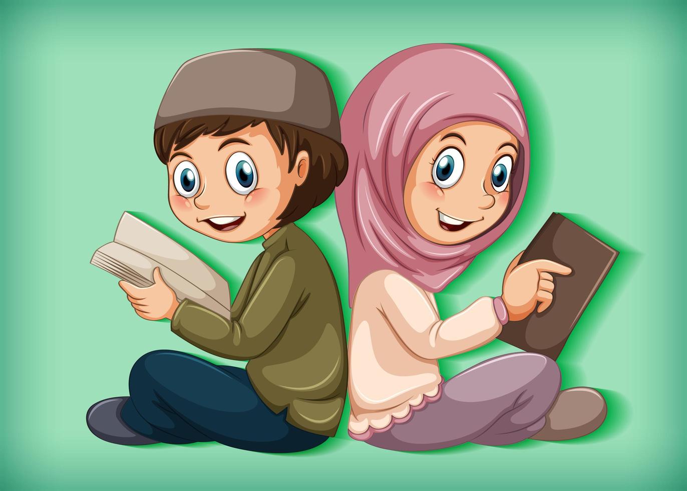 Muslim students reading the book vector