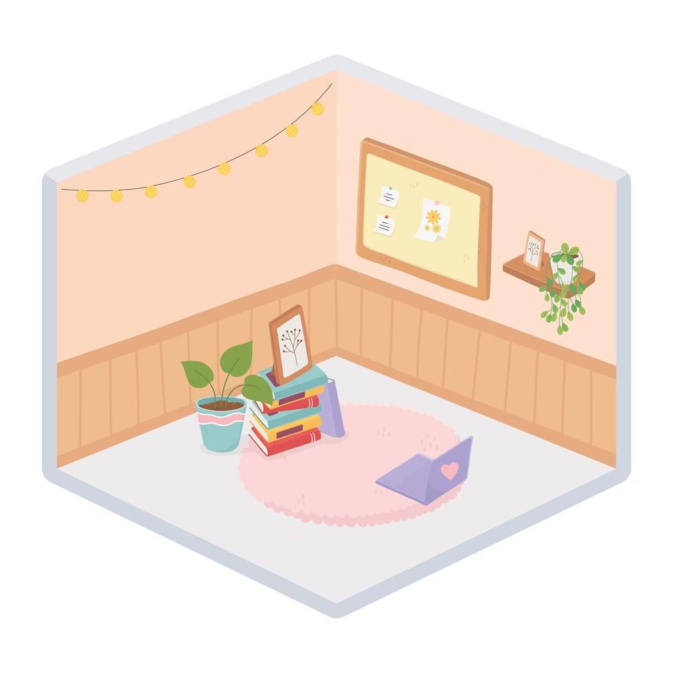 Sweet home interior, isometric corner composition vector