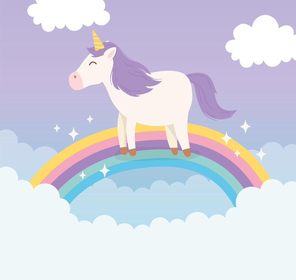 Magic unicorn cartoon character with rainbow vector