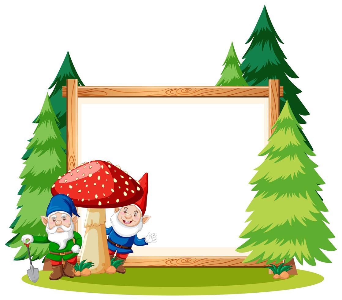 Gnome and mushroom with blank banner vector