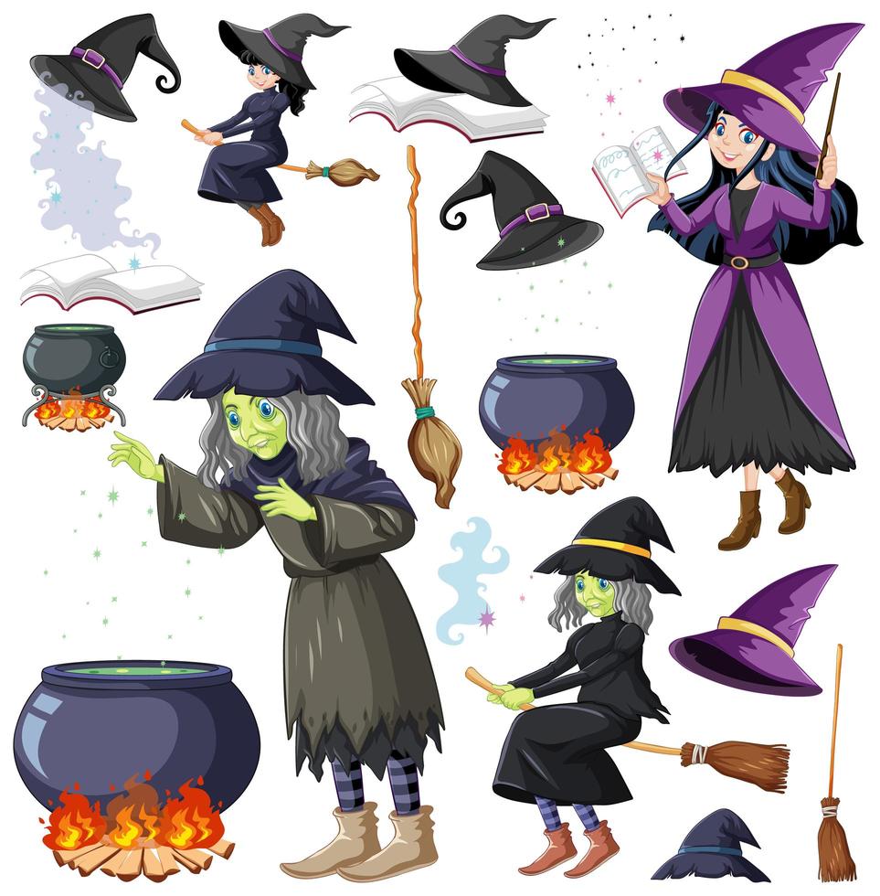 Set of wizard or witches objects vector