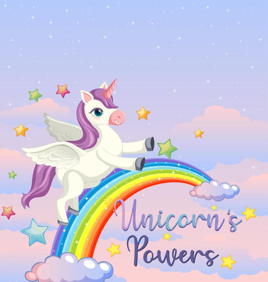 banner en blanco con unicornio y arcoiris vector