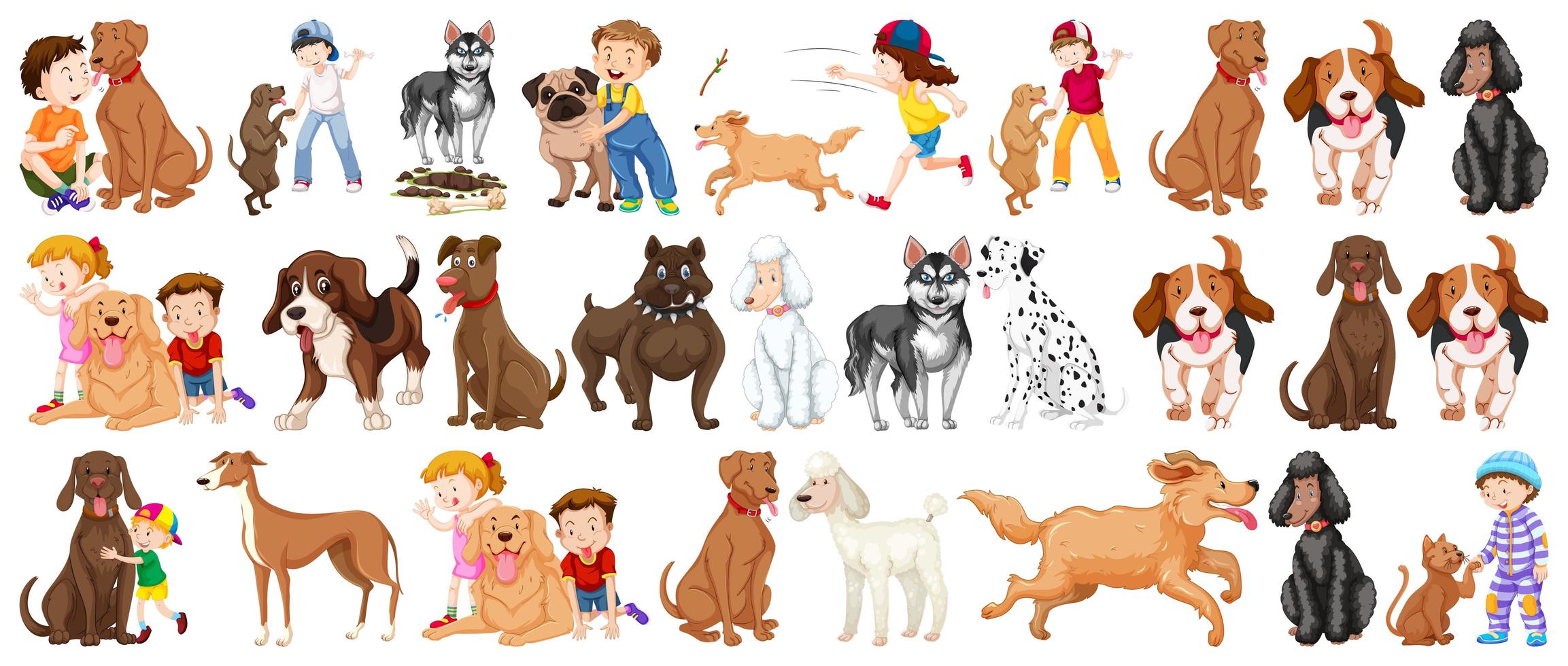 Set of dog cartoon characters vector