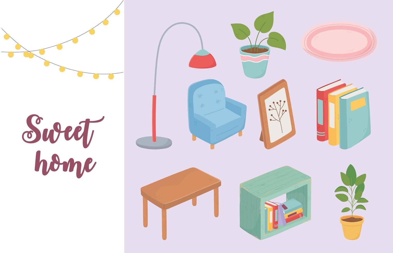 Conjunto de iconos de decoración y muebles para el hogar dulce vector