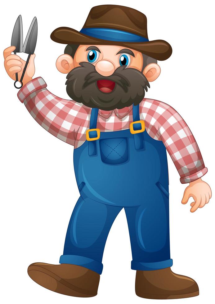 Old man in farmer uniform cartoon character on white background vector