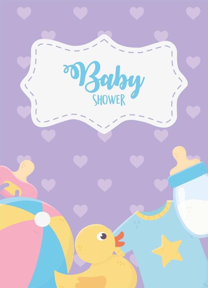 tarjeta de baby shower con iconos de bebé vector