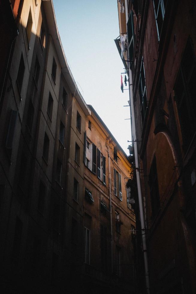 Augsburg, Germany, 2020 - Looking up at buildings in an alleyway photo