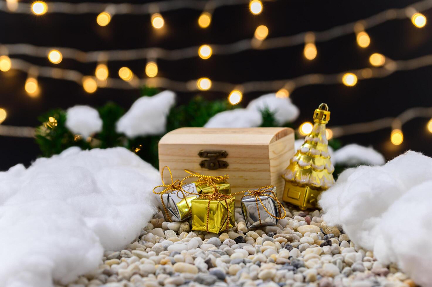 Merry Christmas background with miniature objects photo