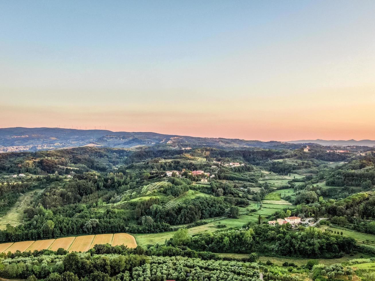 Aerial view of a countryside at sunset photo