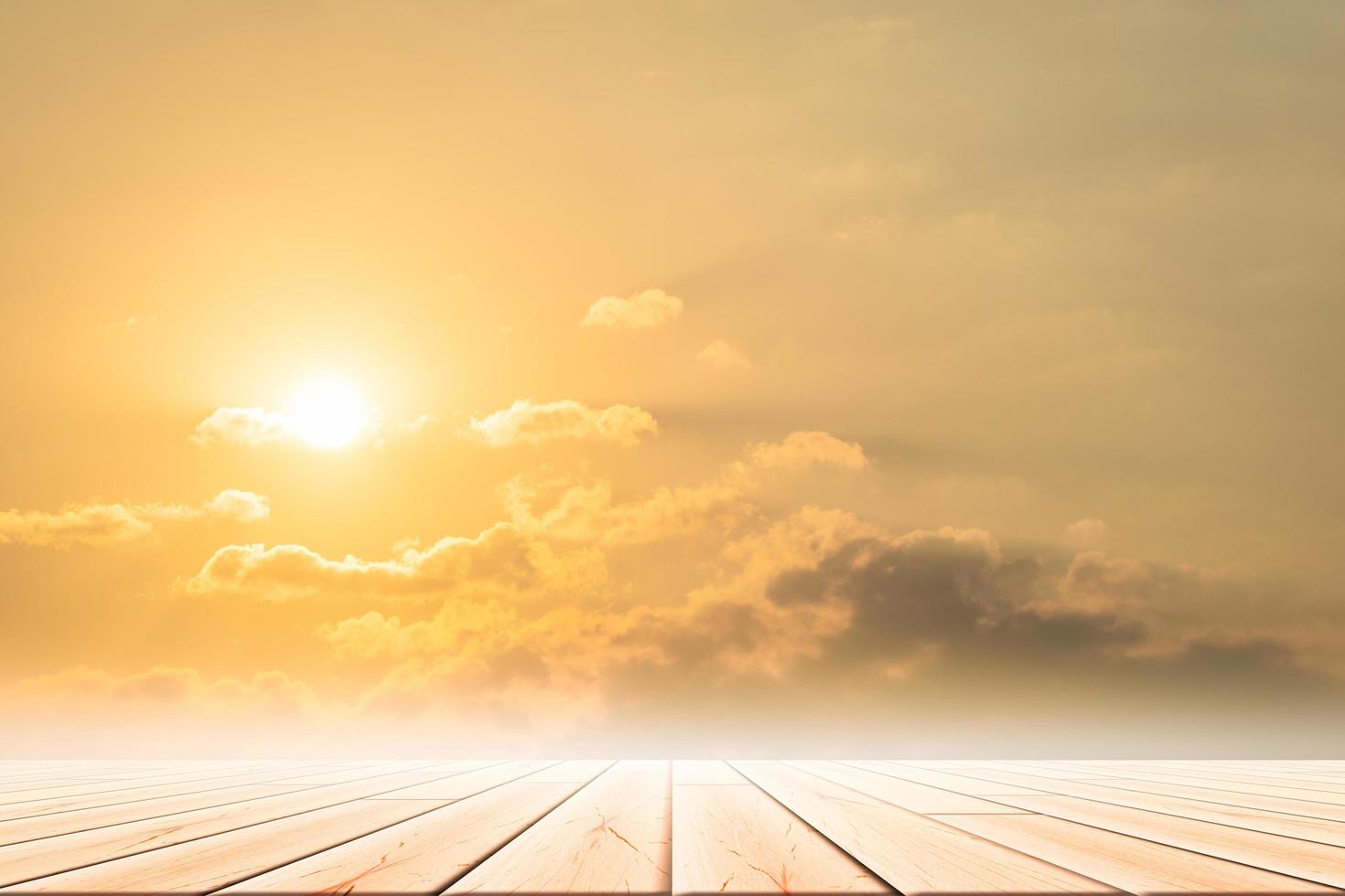 Wooden floor with sky background photo