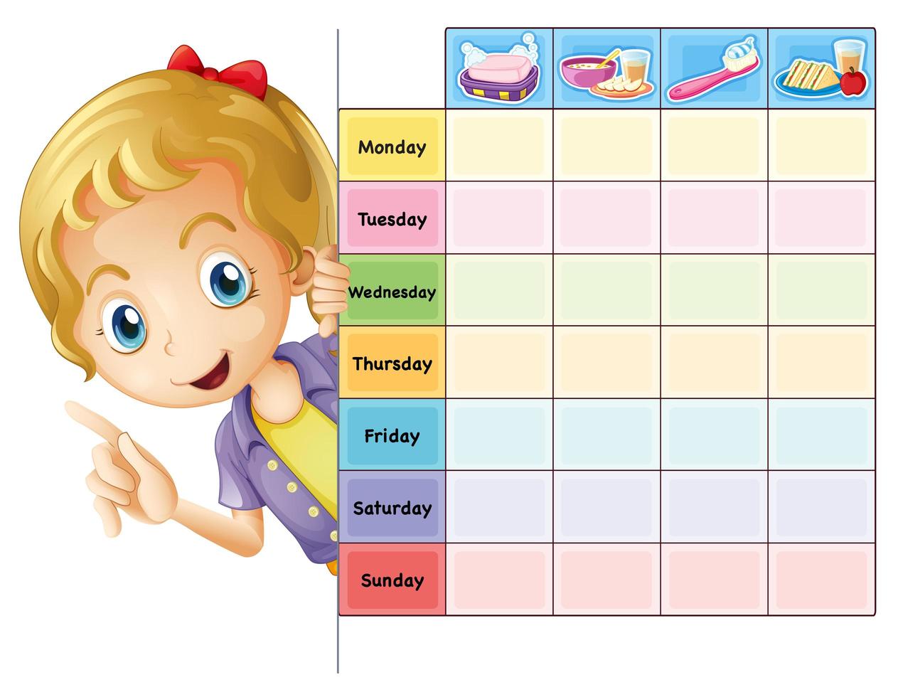 Chore chart template with girl vector