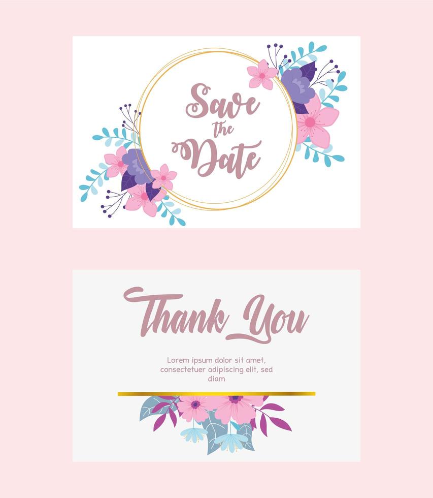 elegante conjunto floral de tarjetas de boda vector