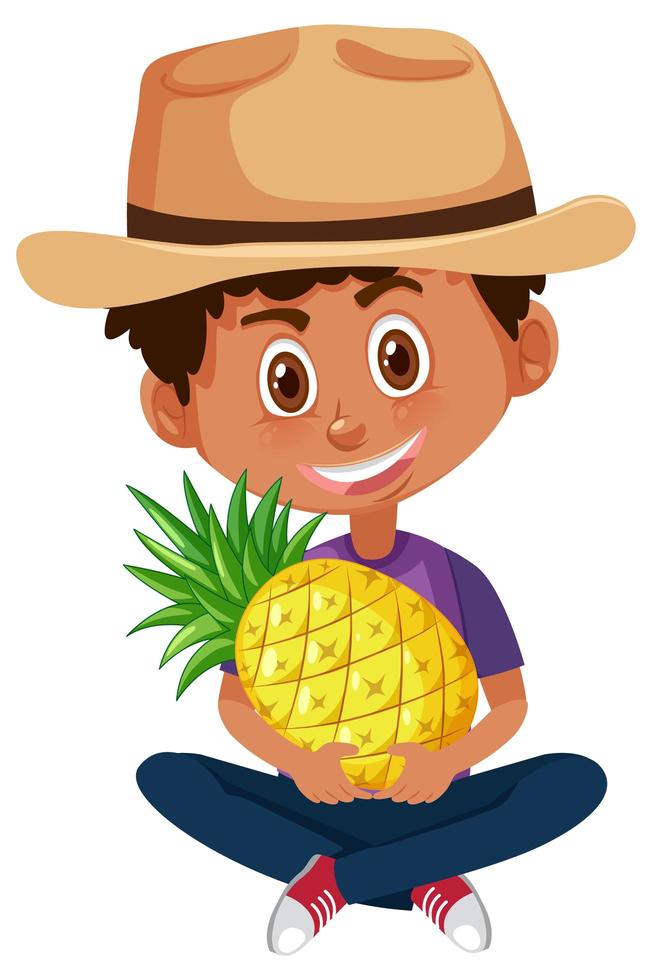 Boy holding pineapple vector