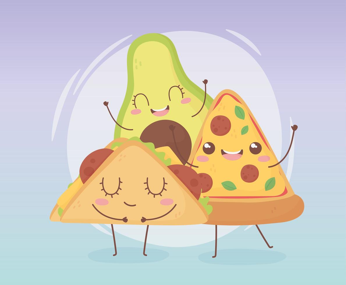 Composición del personaje de dibujos animados de comida kawaii vector