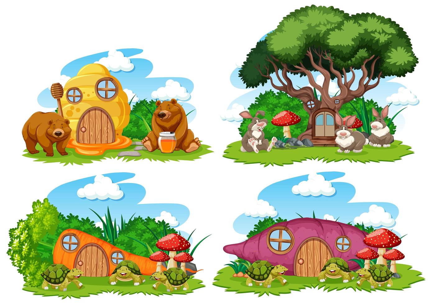 Set of fantasy garden houses vector