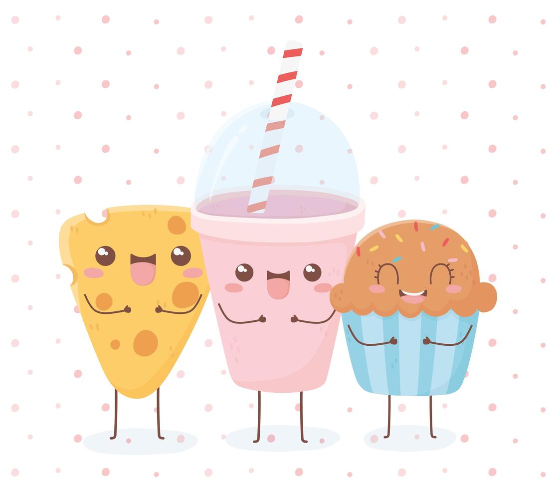 Composición del personaje de dibujos animados de comida kawaii vector