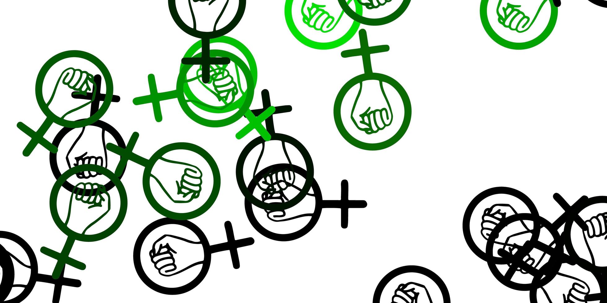 patrón verde con elementos feministas. vector