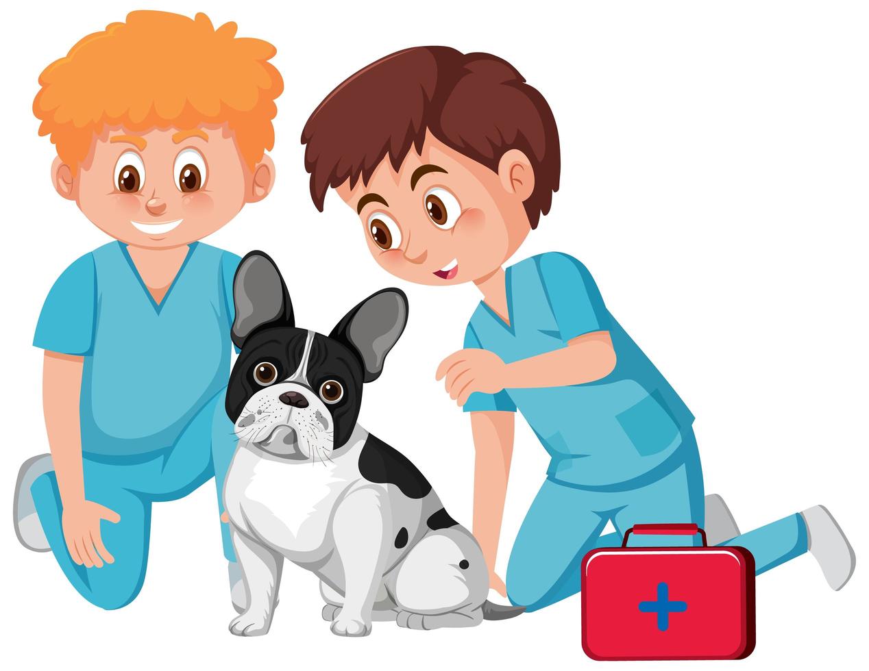 médicos veterinarios y lindo perro vector