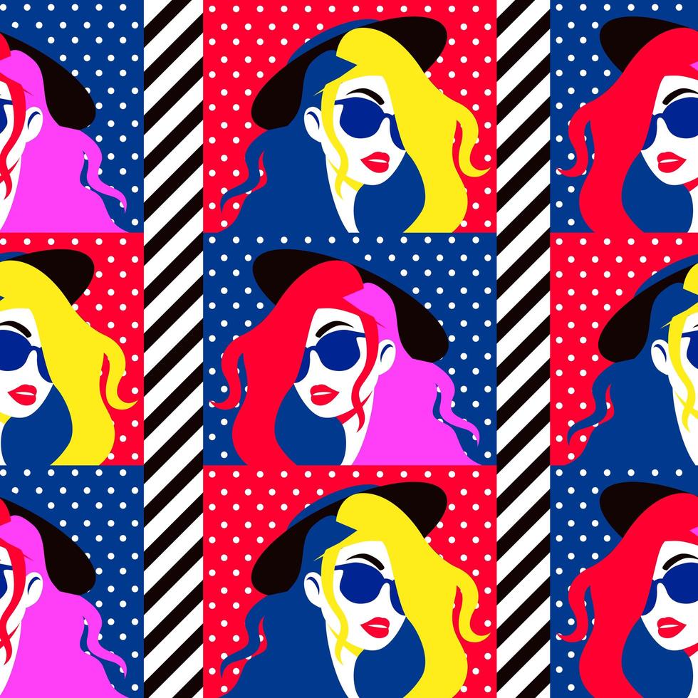 Stylish woman in sunglasses, seamless pattern vector