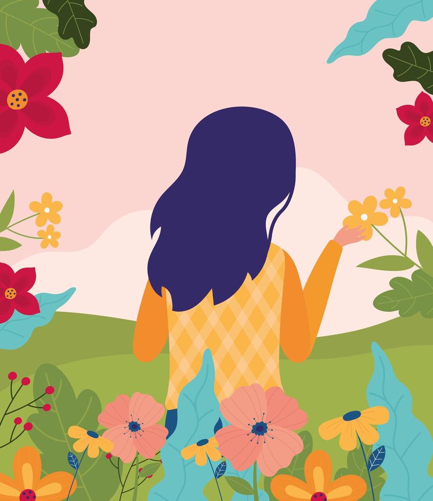 cartel de celebración de primavera con mujer y flores vector