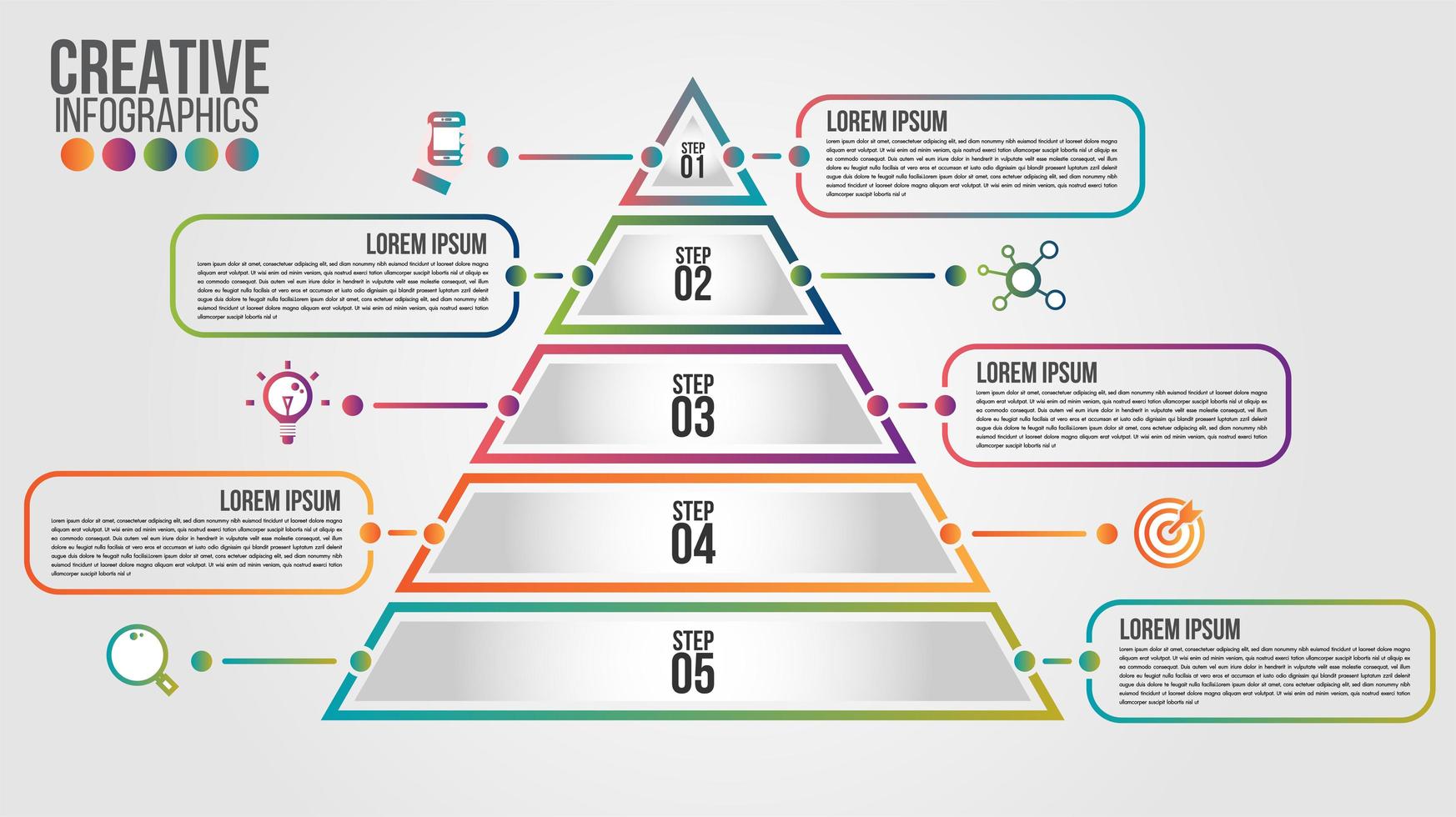 Infografía piramidal, plantilla colorida con 5 pasos. vector