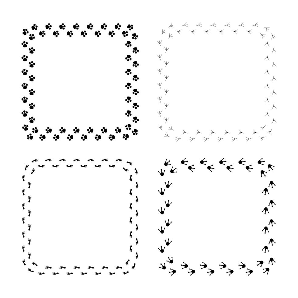 Animal and human footprint decorative border set vector
