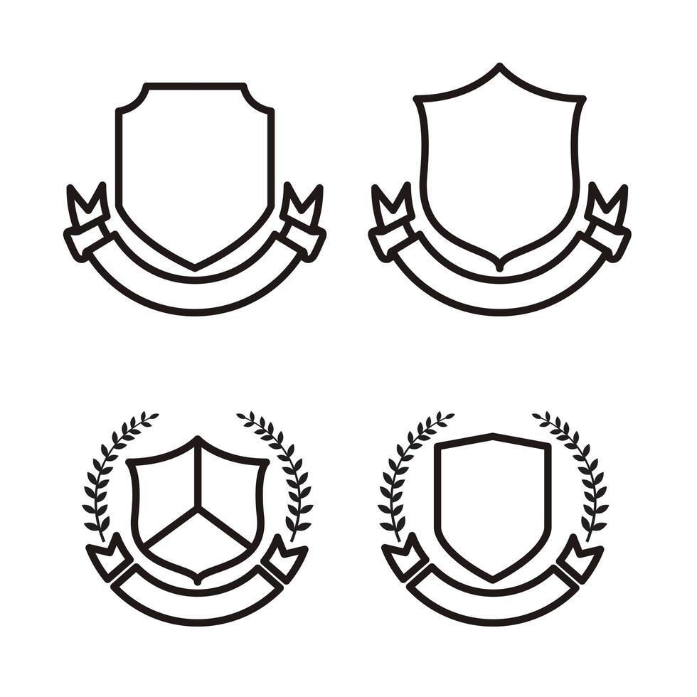 Blank shield set, line art design vector