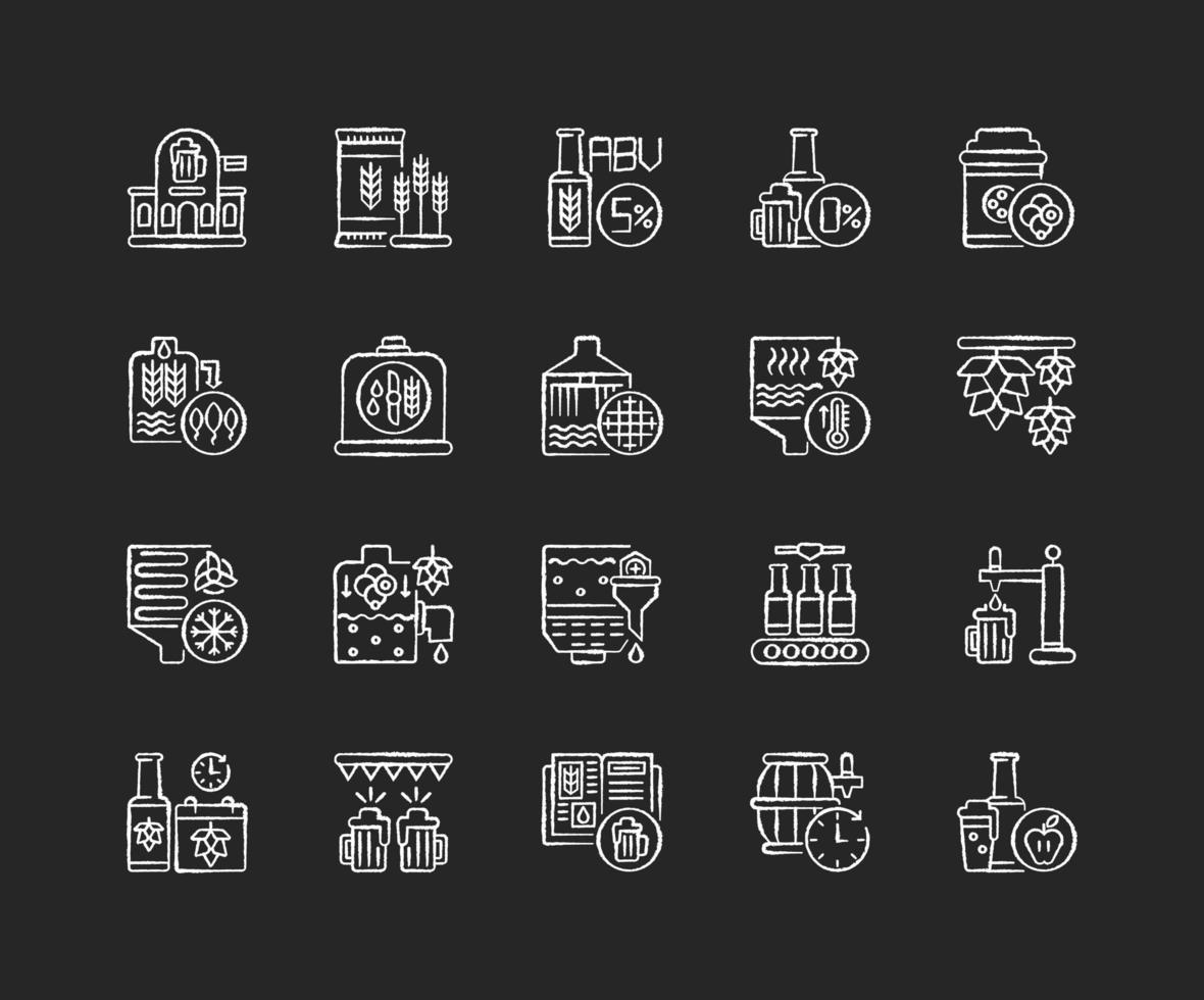Brewing, chalk white icons set. vector
