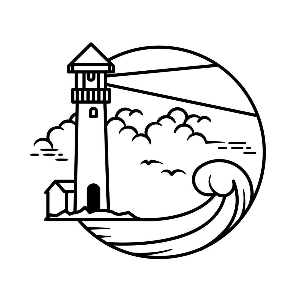 Lighthouse line art design for coloring vector