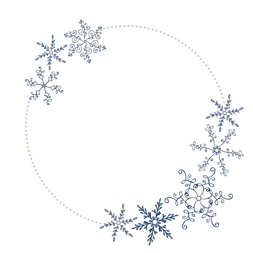 Christmas simple round frame with snowflakes vector