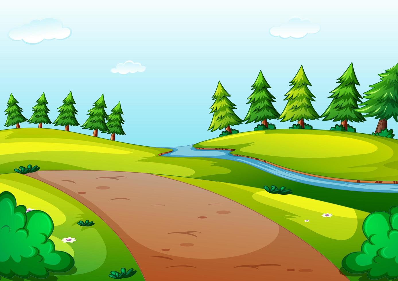 Nature park cartoon style scene vector