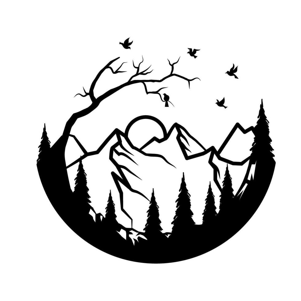 diseño simple de montaña y bosque vector