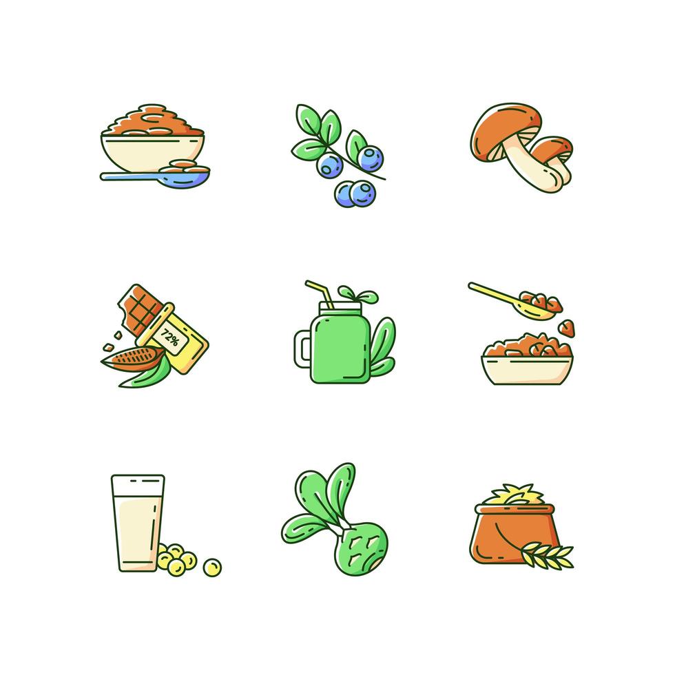 comidas vegetarianas, conjunto de iconos de colores vector