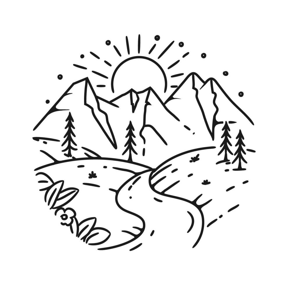 Simple Line Drawing of Mountains 
