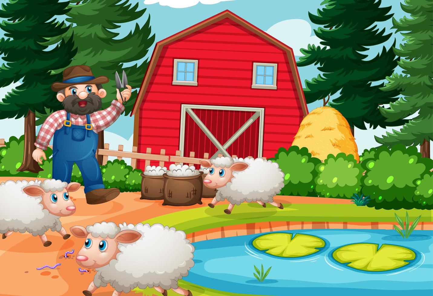 Farmer in farm scene vector