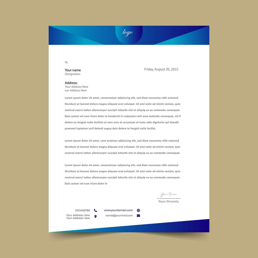 Blue letterhead design template vector